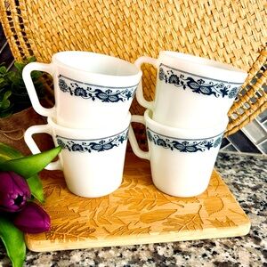 Vintage Pyrex blue and white mugs (set of 4)